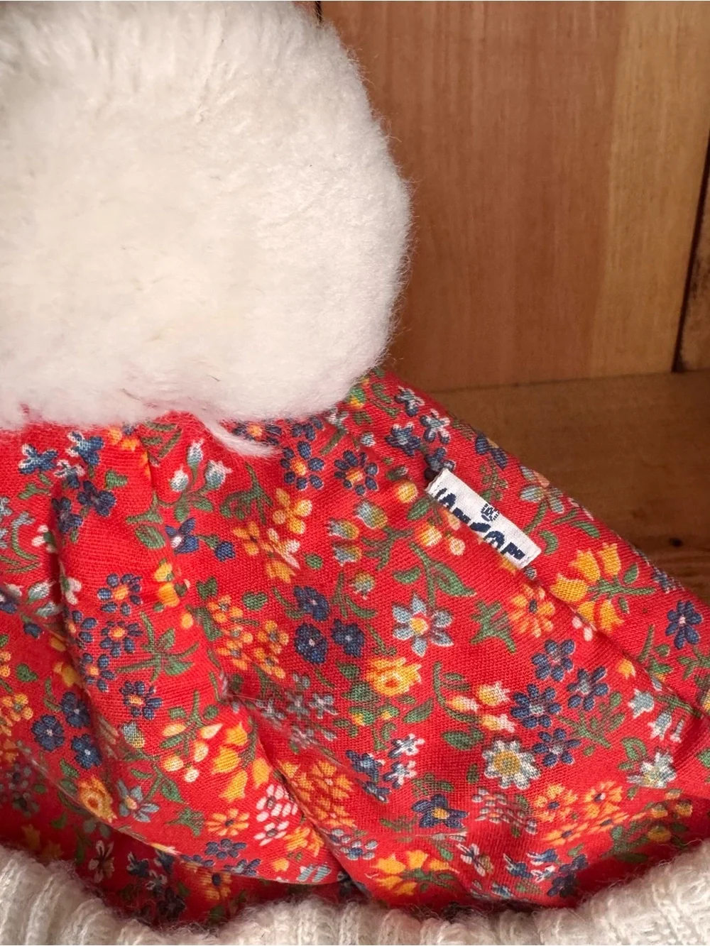 Vintage paper tag Levi floral children’s hat with white ribbed edge and Pom Pom
